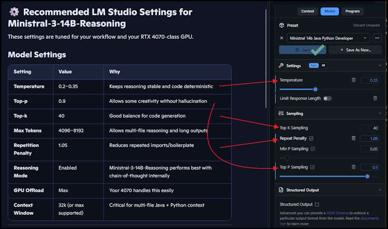 LM Studio model settings screen